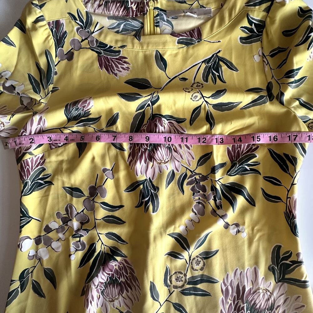 LOFT NEW Floral Dress Womens Size 4 Petite Yellow Bateau Neck Shift Career - Picture 8 of 11